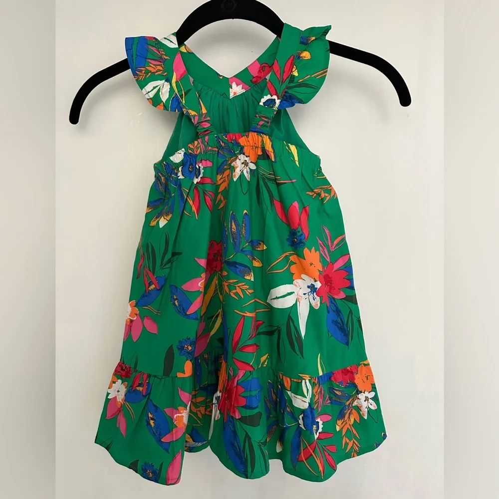 J Crew Crewcuts Green Tropical Print Dress. Size 3. NWT. - Picture 2 of 5